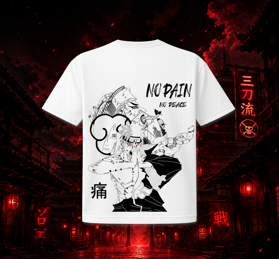 Anime Streetwear T-Shirt “No Pain No Peace” – Front & Back Graphic