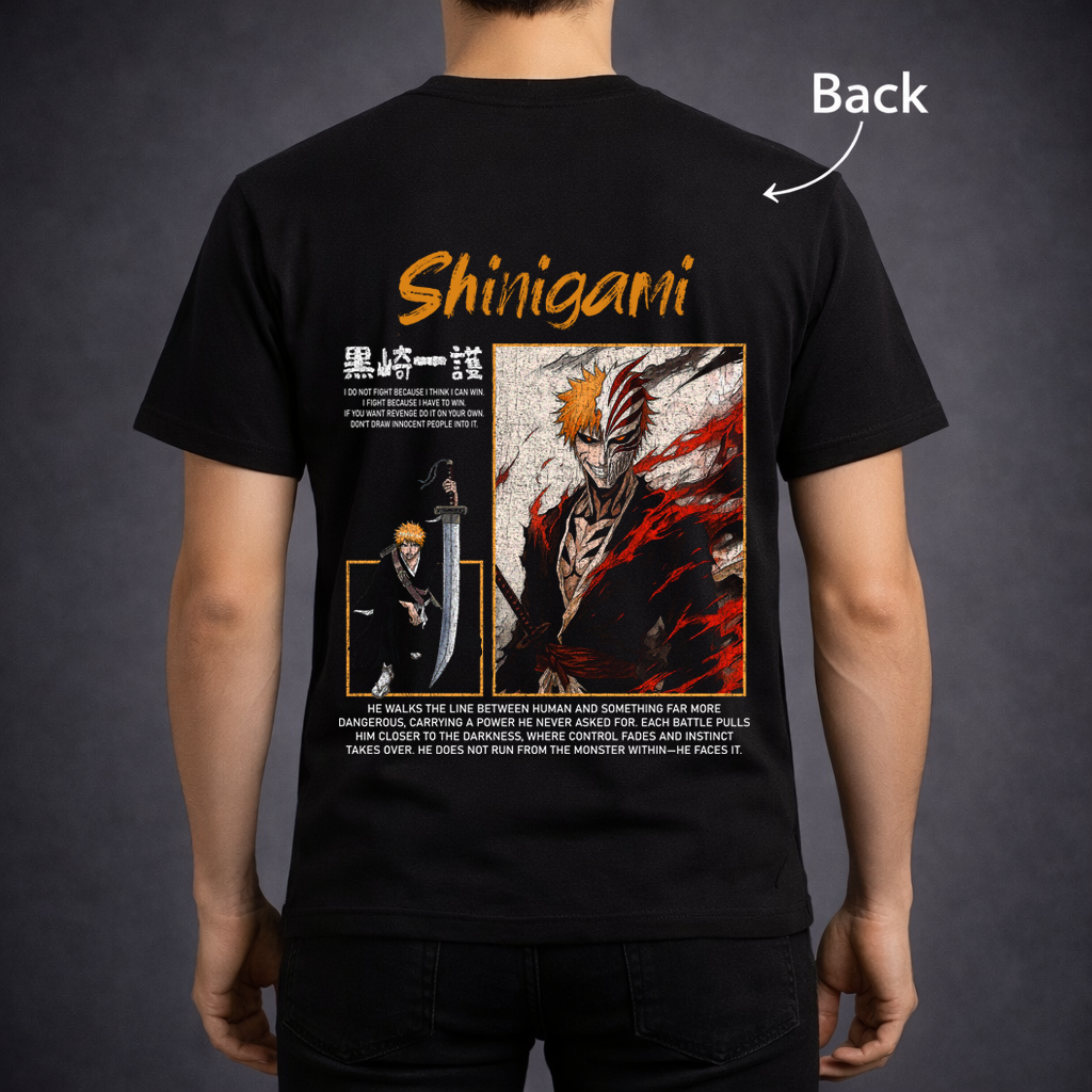 Shinigami Streetwear T-Shirt – Dark Warrior Anime Style (Front & Back Print)